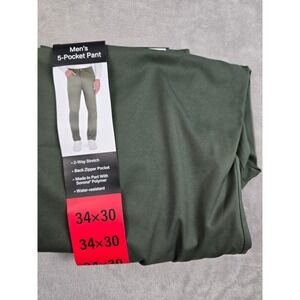 Kirkland Signature 5-Pocket Pant Mens 34x30 Green Stretch Water-Resistant